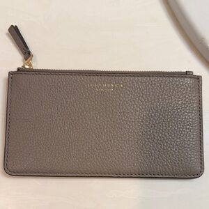 Tory Burch Pebbled Leather Zip Pouch - Taupe Gray